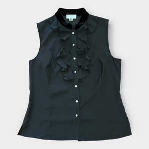 Tahari Ruffle Front Button Up Tank Blouse